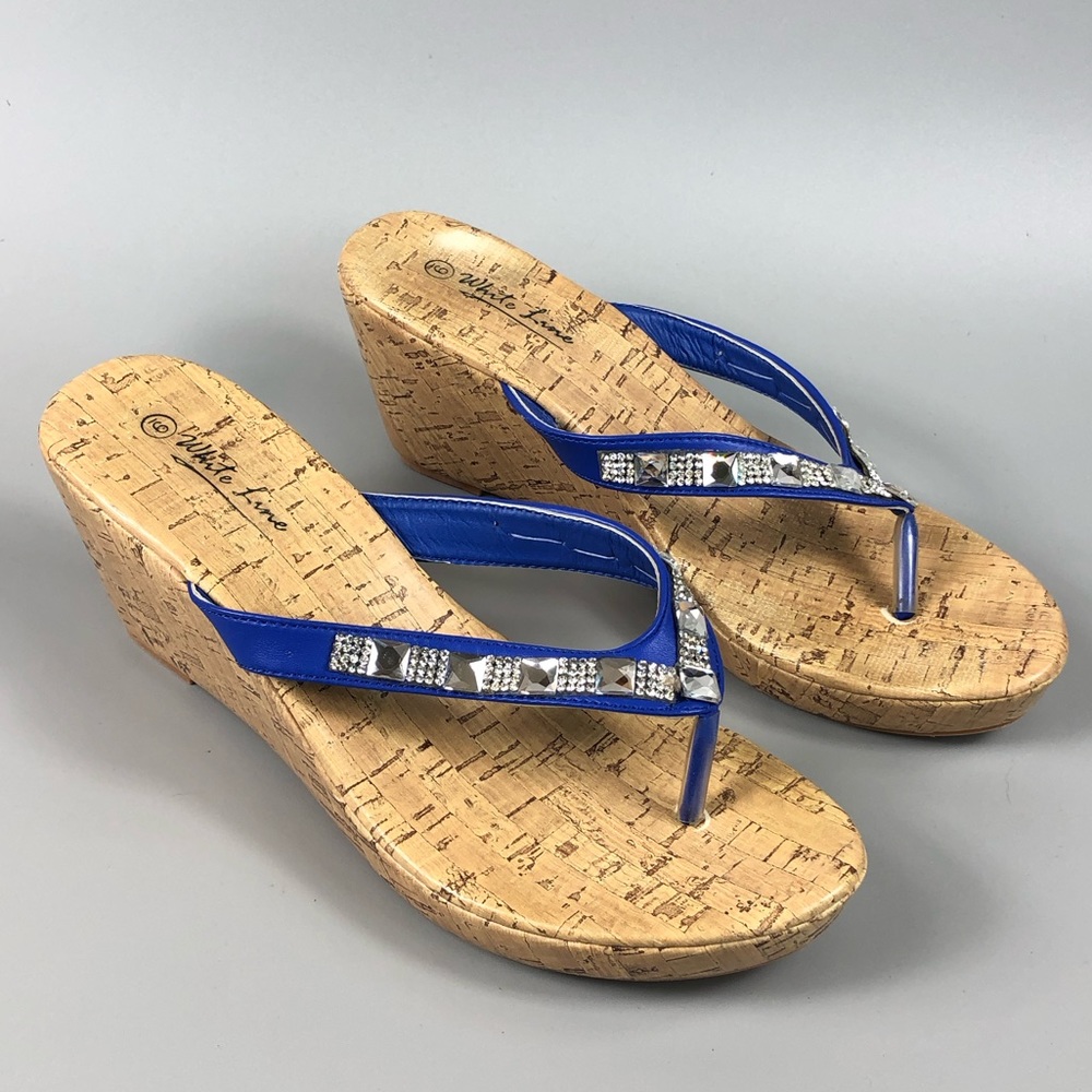 White Line Women’s Rhinestones Embellished Wedge Sandals Size 9